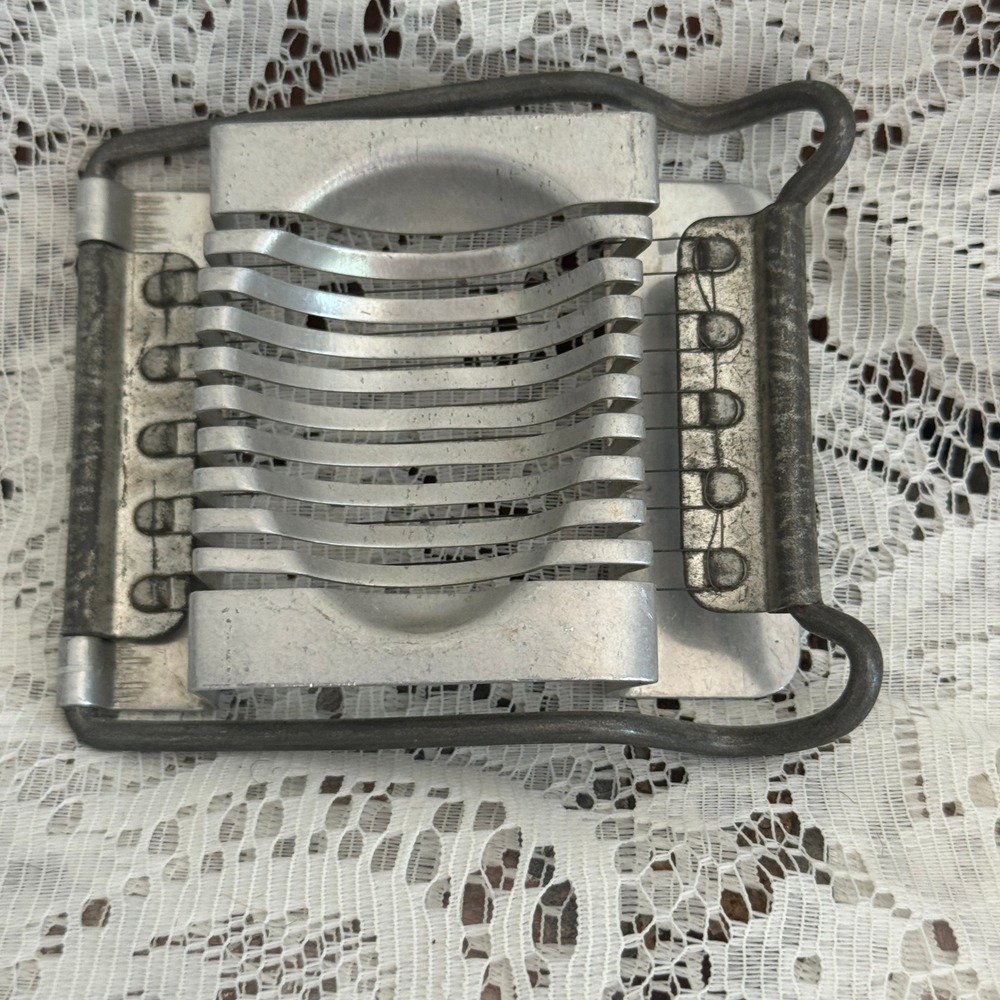 Vintage Aluminum Egg Slicer Manual Wire Cutter Retro Silver Tone Kitchen Tool